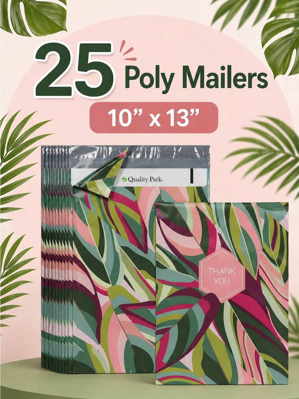 Poly Mailers - Multicolor Leaf “Thank You” - 10 x 13 (Pack of 25)